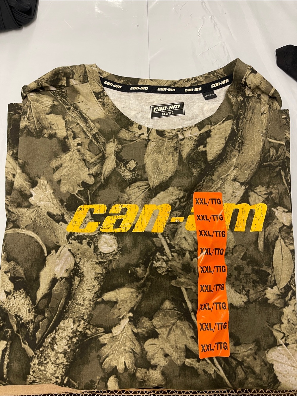 Men's Camo Crew Neck Shirt - Olive Green with Yellow Logo